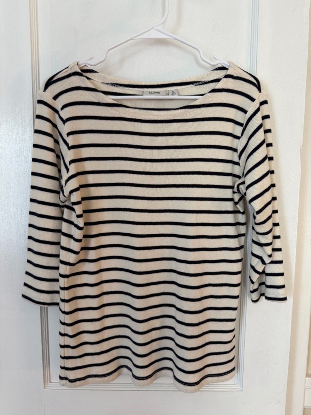 L.L.Bean 100% Cotton Cream Top with Black Stripes